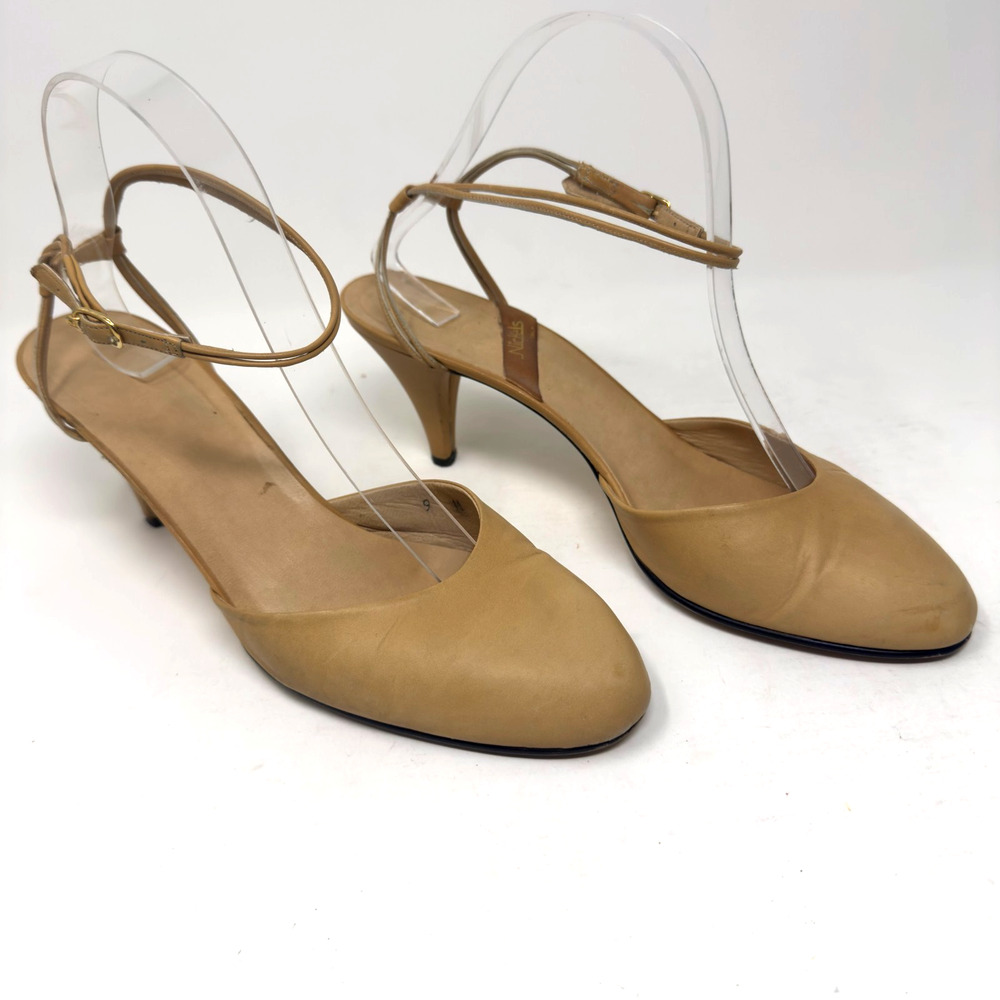 Vintage Nickels Ankle Strap Leather Slingback Pump Caramel 9M